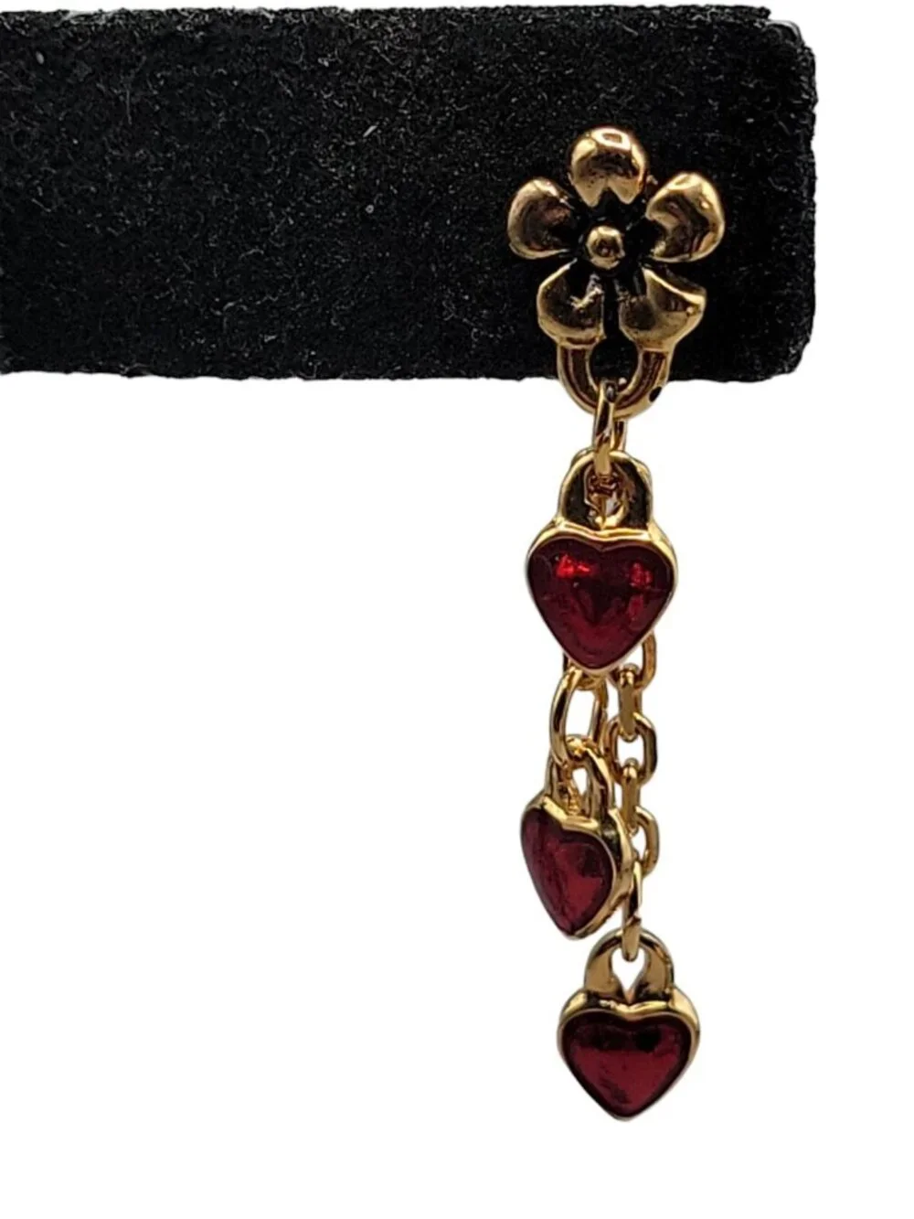 Avon Red Floral Heart Enamel Jewelry Set Wheelbarrow Pin & Dangle Post Earrings